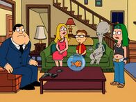 American Dad! – L-R: Stan, Francine, Klaus, Steve, Roger, Hayley