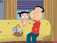 Family Guy – Quagmire hat vor seiner Haustür einen Korb mit einem kleinen Baby gefunden. Wie sich herausstellt, ist dies ein Kind von Quagmire und die Mutter hat es ihm als kleines "Geschenk" vor die Tür gestellt.