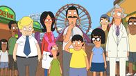 Bob's Burgers – Hugo (3.v.l.), Linda (4.v.l.), Louise (5.v.l.), Bob (m.), Gene (5.v.r.), Tina (4.v.r.), Mr. Fischoeder (3.v.r.)