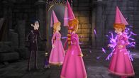 Arthur und die Freunde der Tafelrunde – Mordred ist sprachlos. Seine beiden Schwestern haben sich in Guinevere verwandelt.
