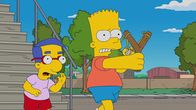 Die Simpsons – Milhouse (l.) ist geschockt, als er erfährt, welche Folgen Barts (r.) Rache für einen fiesen Streit von Rektor Skinner hat ...