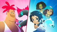 Droners – Im Duell gegeneinander: Team Star Fish mit DJ, Debbie und Genie Shiny (links) und Team Tiki mit Corto, Enki, Mouse und Oro (rechts)