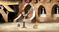 Der kleine Ritter Trenk – Der Page Trenk Tausendschlag ist stolz, ein eigenes Schwer tragen zu dürfen.