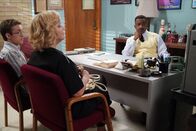 The Goldbergs – L-R: Adam Goldberg (Sean Giambrone), Beverly Goldberg (Wendi McLendon-Covey), Mr. Glascott (Tim Meadows)
