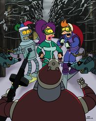 Futurama – (v.l.n.r.) Bender; Leela; Fry