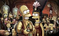 Die Simpsons – Die Trapezkünstlerin Marge (r.) und der Kraftprotz Homer (l.) sind im Wanderzirkus von Mr. Burns in den 1930er Jahren beschäftigt. Als der zirkuseigene Freak Moe damit beginnt, sich an Marge heranzumachen, geraten die Dinge außer Kontrolle ...