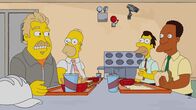 Die Simpsons – (v.l.n.r.) Fred; Homer; Lenny; Carl