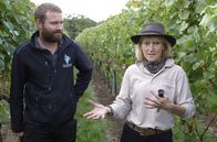 Die wunderbare Welt der Weine – Anne Linder mit einem Kollegen in den Weinreben im Park des Schlosses Windsor. Sie erklärt, dass sie wegen des wechselhaften Wetters die Reben täglich kontrollieren muss.