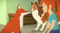 Lassie – Zoé und Lassie begrüßen die Füchsin, die aus der Wildnis zum Haus von Zoés Familie gekommen ist.