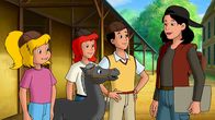 Bibi und Tina – Die Aufnahmeleiterin begrüßt das Filmfohlen Felix.