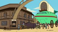 Futurama – v.li.: Bender, Turanga Leela, Dwight Conrad, Hermes Conrad, Hubert J. Farnsworth, Fry, Amy Wong