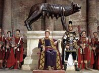 Der Untergang des Römischen Reiches – Nachdem er den Thron seines Vaters eingenommen hat, verfällt der machtgierige Commodus (Christopher Plummer, sitzend) zusehends in Größenwahn.