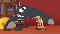 Wolf – Gespannt lauscht Wolf den Archäologie-Geschichten.