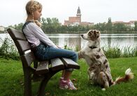 Käthe und ich – Therapiehündin Käthe (Hoonah) tröstet die traurige Johanna (Amely Trinks).