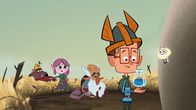 Marcus Level – Marcus (vorne), Ratrick, Ephi und der Druide (von l.) haben es auf die Felsplattform geschafft und Marcus hat den Heiltrank hergestellt.
