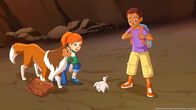 Lassie – Zoe (li.) und Harvey (re.) sind heilfroh, dass dem Kondorbaby nichts passiert ist.