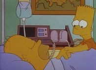 Die Simpsons – Bart besucht seinen noch bewusstlosen Vater im Krankenhaus und macht ihm die schönsten Versprechungen.