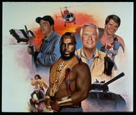 Das A-Team – L-R: Mr. T als B.A. Baracus, George Peppard als John 'Hannibal' Smith, Dirk Benedict als Templeton 'Faceman' Peck, Dwight Schultz als 'Howling Mad' Murdock