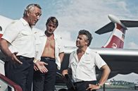 Treffpunkt Flughafen – Günter Naumann (Flugkapitän Werner Steinitz), Walter Plathe (Kopilot Paul Mittelstedt) und Jürgen Zartmann (Navigator Jürgen Graf) (v.l.)