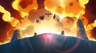 Droners – Die Teams arbeiten zusammen, um gegen Gavinda und ihre Titan-Krabbe zu kämpfen: (V.l.) Drohne der Starfish, Drohne der Pirates, Drohne der Tao twins, Drohne der Sirens und Drohne der Bees