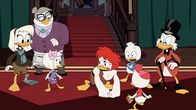 DuckTales – First from left: Della Duck, Bentina Beakley, Webbigail Vanderquack, first from right: Scrooge McDuck, seconf from right: Huey Duck, third from right: Louie Duck
