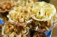 Zu Tisch ... – Florones Castellanos, eine knusprige Leckerei aus hauchdünnem, frittiertem Teig in Blumenform, bestreut mit etwas Zucker. Rosa verfeinert sie mit hauseigenem Honig.