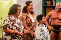 Young Rock – Pictured: (l-r) Ana Tuisila as Lia, Stacey Leilua as Ata Johnson, Adrian Groulx as Dwayne