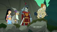 Futurama – Die Reise im Fantasieland macht Amy (l.), Professor Hubert (2.v.r.), Bender (2.v.l.) und vor allem Fry (r.) gewaltig zu schaffen ...