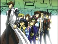 Yu-Gi-Oh! – L-R: Seto Kaiba, Mokuba Kaiba, Joey Wheeler, Serenity Wheeler, Yugi Muto, Téa Gardner, Tristan Taylor, Duke Devlin