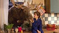 Mitten in der Winternacht – Der gestrandete Elch Moos steckt seinen Kopf durch das Küchenfenster, um mit Max (Dennis Reinsma) plaudern zu können.