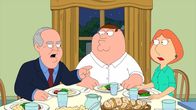 Family Guy – Der erzkonservative Republikaner Rush Limbaugh (l.) ist zu Gast bei Peter (M.) und Lois (r.) ...