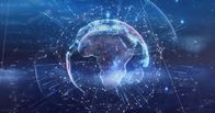 Europa im blickpunkt – Bild von Strahlen um beleuchteten rotierenden Globus in Kreisen, Zahlen über abstrakten Hintergrund. Digital generiert, Hologramm, Illustration, blau, Globalisierung, Wachstum und Technologie-Konzept.