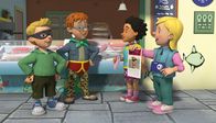 Feuerwehrmann Sam – Mandy und Sarah suchen nach einer neuen Geschichte für die Pontypandy Post. Da kommen ihnen die beiden Superhelden Atomic Boy und Norman Man sehr gelegen.
