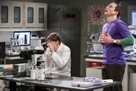 The Big Bang Theory – Neurobiologin Amy (Mayim Bialik, l.) und Freund Sheldon (Jim Parsons, r.) arbeiten gemeinsam an einem Experiment. Dabei fällt ihm plötzlich auf, dass es doch langsam an der Zeit ist, sich fortzupflanzen. Doch was hält Amy davon?
