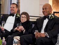 Navy CIS: L.A. – "Till Death Do Us Part" -- Pictured: Chris O\'Donnell (Special Agent G. Callen), Linda Hunt (Henrietta "Hetty" Lange) and LL COOL J (Special Agent Sam Hanna). After months of planning, the NCIS family celebrates the wedding of Kensi and Deeks. Also, an old acquaintance, Anatoli Kirkin (Ravil Isyanov), pays Deeks a surprise visit on his wedding day and he isn\'t alone, on NCIS: LOS ANGELES, Sunday, March 17 (9:00-10:00 PM, ET/PT) on the CBS Television Network. Photo: Monty Brinton/CBS Ã?