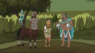 Krapopolis – v.li.: Herophile, Carrots, Tyrannis, Poseidon