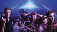 Alien Hunter – L-R: Derek (Dolph Lundgren), Klaus (Thomas Dekker), Besh (Karrueche Tran), Brock (Bill Sage), Zack (Garrett Clayton), Jeremiah (Chris Zylka)