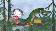 Unser Sandmännchen – Rita und das Krokodil sammeln Blaubeeren im Wald.