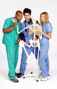 Scrubs - Die Anfänger – (1. Staffel) - Das erste Jahr als Assistenzärzte am Sacred Heart Hospital fordert von den drei Neulingen, John Dorian (Zach Braff, M.), Turk (Donald Faison, l.) und Elliot (Sarah Chalke, r.), den totalen Einsatz ...