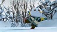 Snowsnaps' Winterspiele – Etwas kopflos flieht Jonas vor dem Monster.