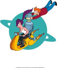 Futurama – v.l.n.r.) Leela, Bender und Fry starten in den Weltraum, um ihn zu erkunden.