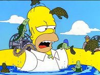 Die Simpsons – In einem Nationalpark stürzt Homer sich unbekümmert in einen Tümpel.