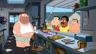 Family Guy – v.r.n.l.) Joe, Quagmire und Cleveland, dass ihm dieser ungesunde Lebensstil nicht gut tut ...