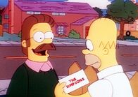 Die Simpsons – Der freundliche Nachbar Flanders lädt die Simpsons zu einem Grillfest ein.