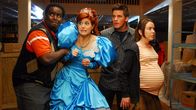 Disaster Movie – v.li.: Calvin (Gary 'G. Thang' Johnson), Enchanted Princess (Nicole Parker), Will (Matt Lanter), Juney (Crista Flanagan)