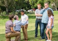 Modern Family – Christian Barillas (Ronaldo), Nathan Lane (Pepper Saltzman), Cedric Joe (Lionel), Jesse Tyler Ferguson (Mitchell Pritchett), Eric Stonestreet (Cameron Tucker), Aubrey Anderson-Emmons (Lily Tucker-Pritchett).