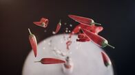Fabriken der Superlative – CGI image - hot chili peppers thrown in the air