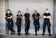 S.W.A.T. – L-R: Victor Tan (David Lim), Christina 'Chris' Alonso (Lina Esco), David 'Deacon' Kay (Jay Harrington), Daniel 'Hondo' Harrelson (Shemar Moore) and Jim Street (Alex Russell)