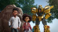 Transformers Earth Spark – L-R: Robby Malto, Morgan "Mo" Malto, Bumblebee