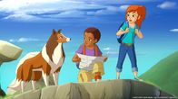 Lassie – Harvey (li.) ist sich sicher, dass sie mithilfe von Lassie das Rennen noch gewinnen können. Zoe (re.) ist skeptisch.
